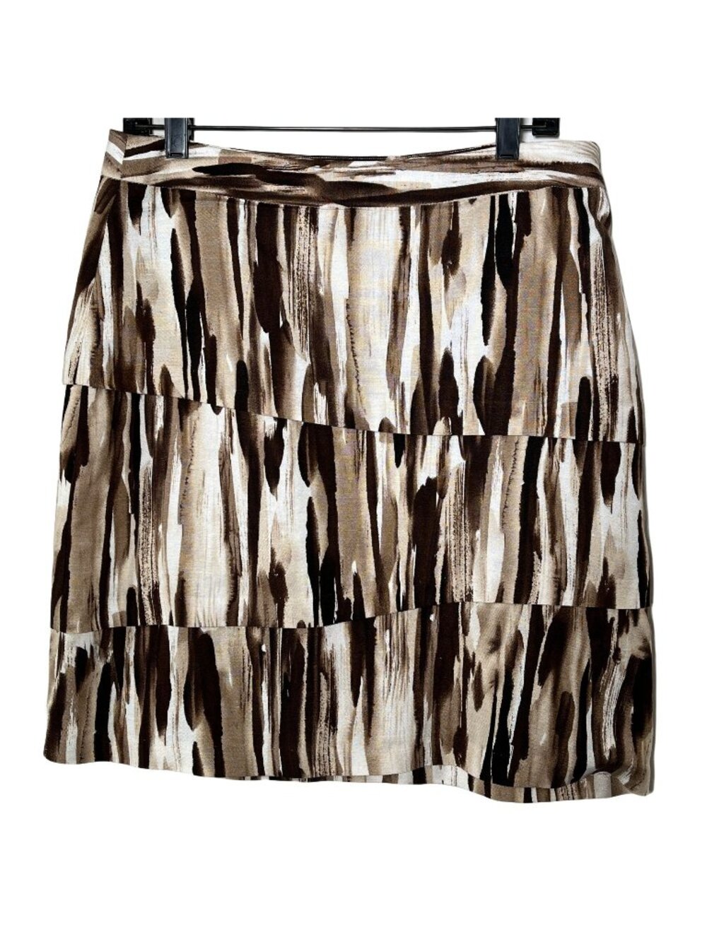 Adrienne Vittadini Womens 8 Linen Blend Tiered Skirt Brown Neutral